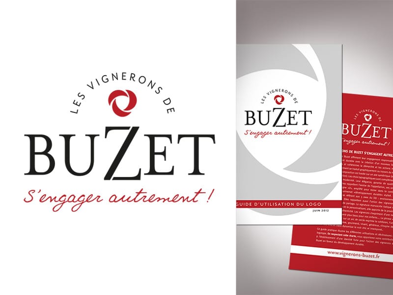 Création du logo et la charte graphique des Vignerons de Buzet, par Caroline Prouvost, directeur artistique indépendant à Nantes