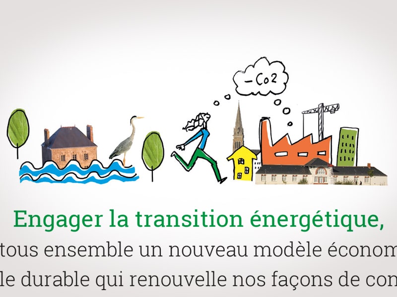 Illustration par Caroline Prouvost, de Nantes, sur la transition énergétique pour la carte de vœux 2015 de la ville de Couëron, projet non retenu.